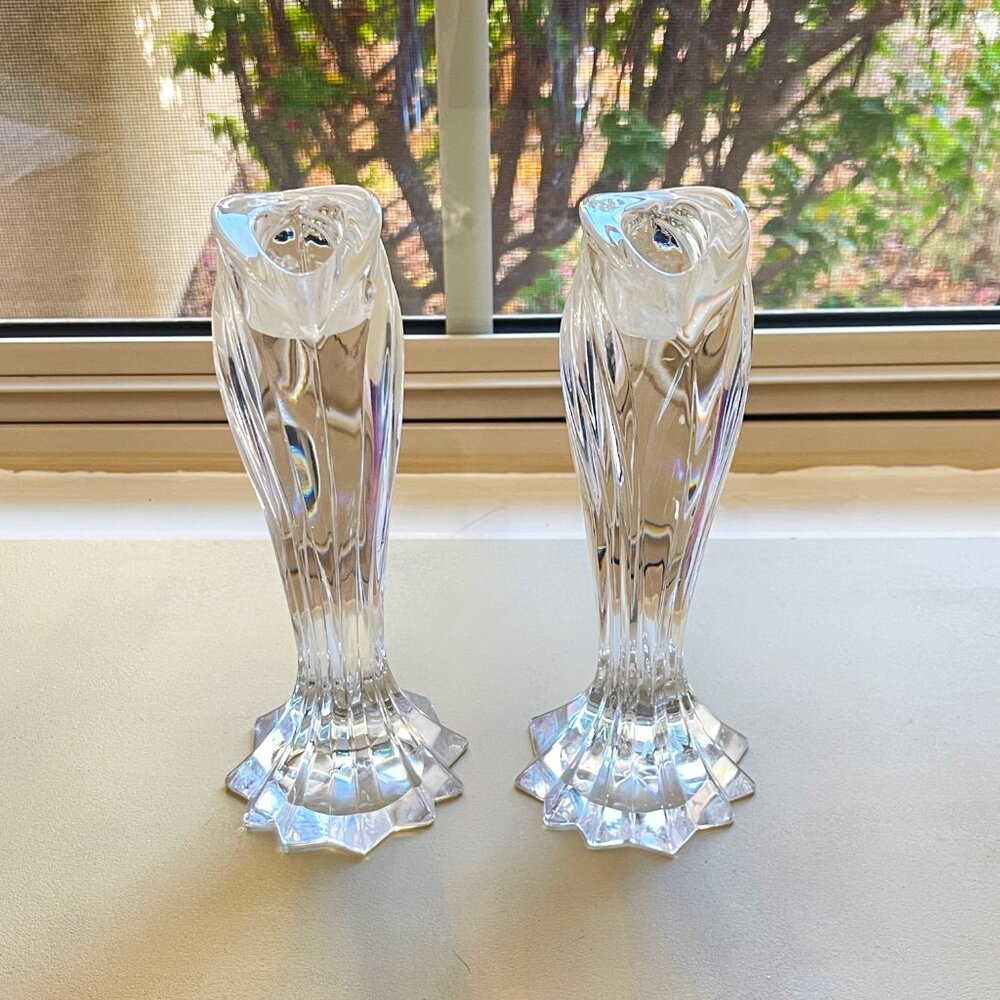 Lenox Arctic Bloom Crystal Candlesticks Pair Set of 2 Germany Signed - Picture 3 of 15